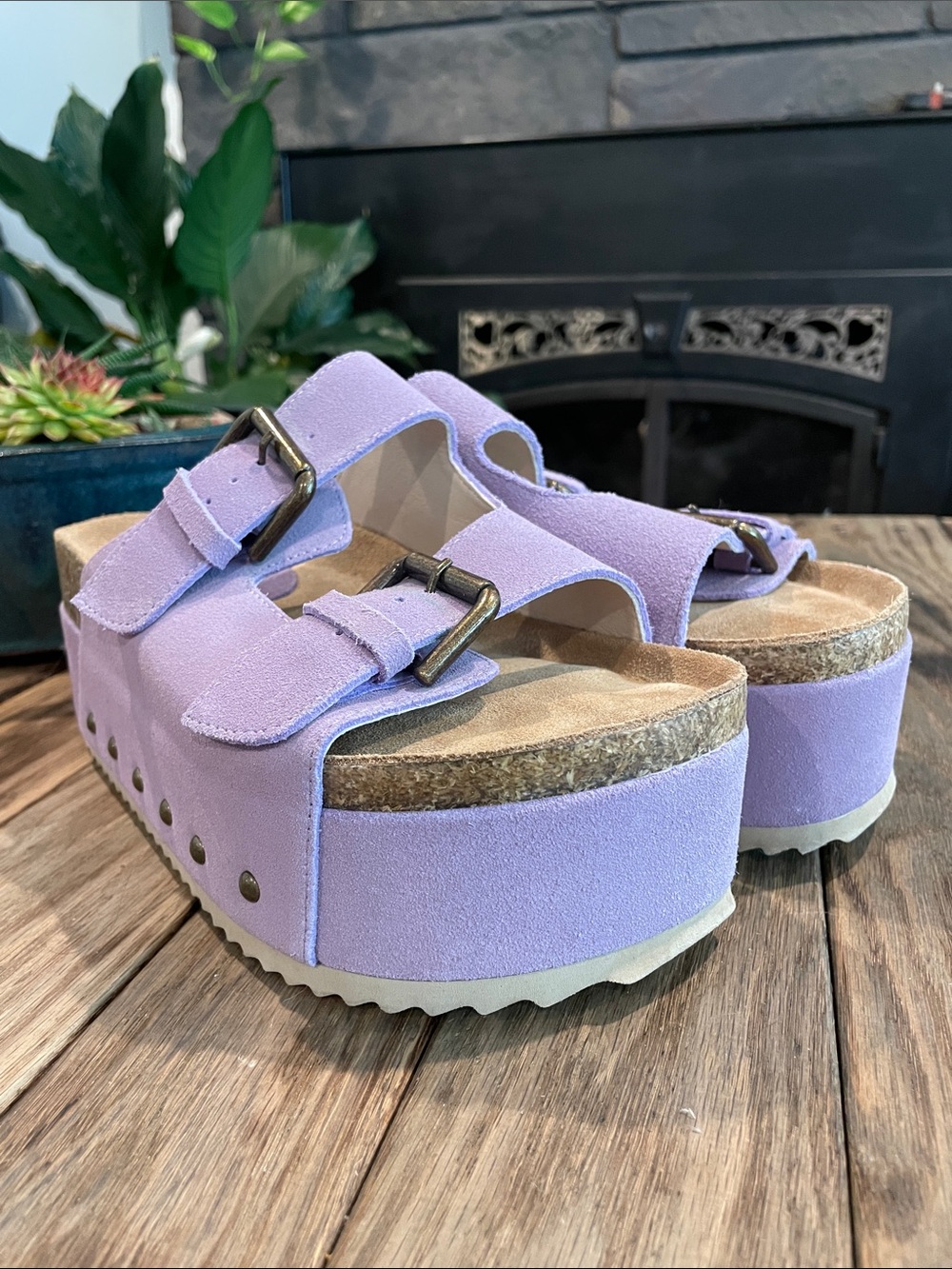 Intentionally Blank Lilac Cooper Platform Slide Sandals w/ Buckle Straps Size 39
